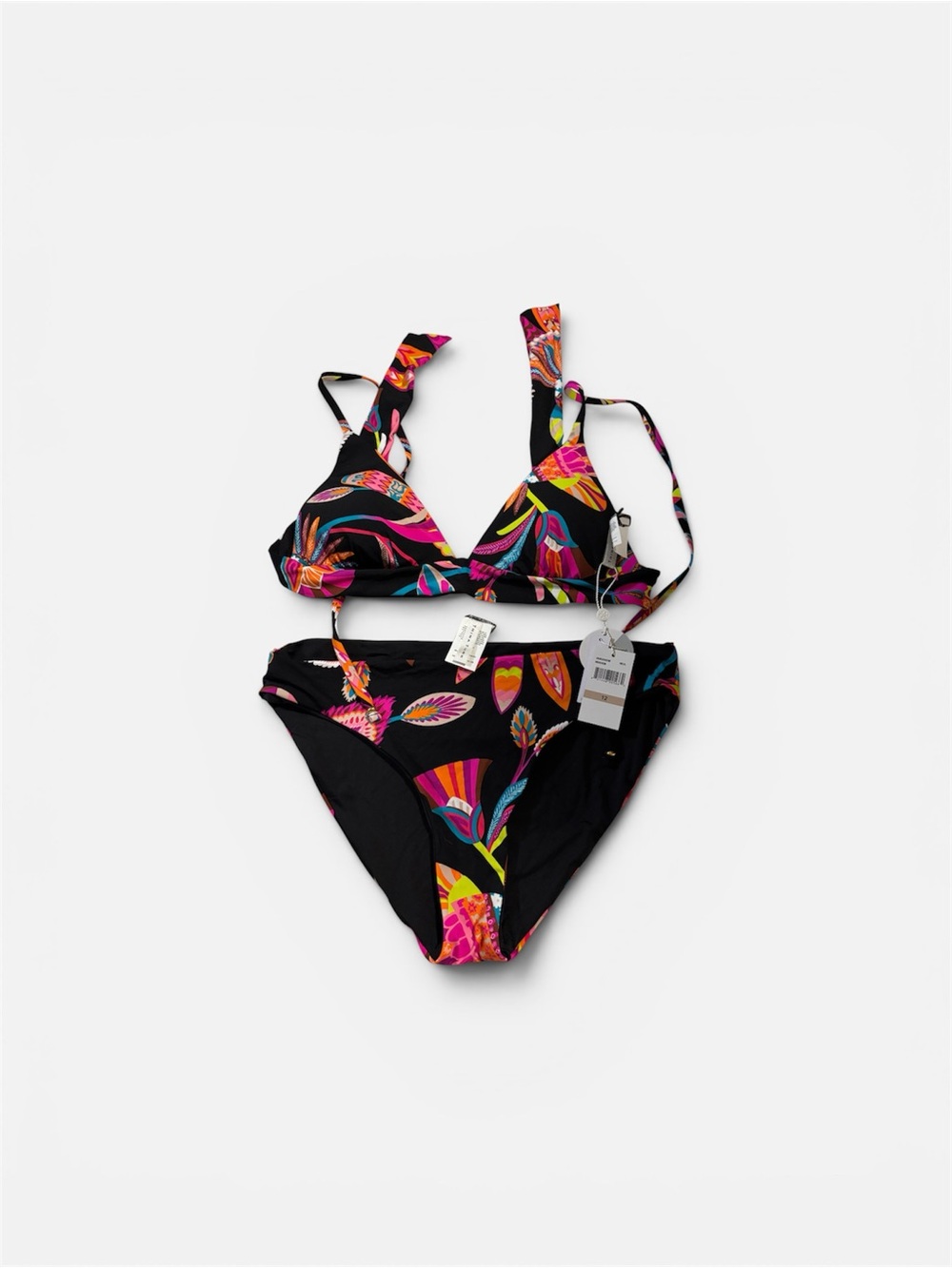 Women's Black Floral Tie-Front Bikini Set